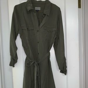 army green dress with waist tie